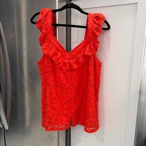 Women's Red Lace Ruffle Top